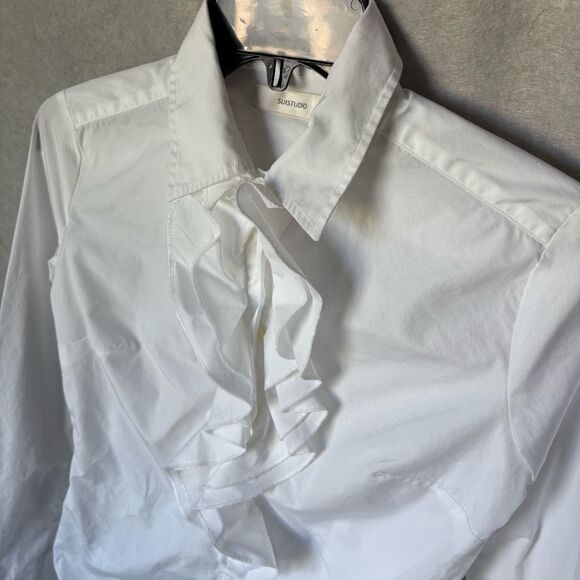 SUISTUDIO Shirt Womens Size 34 (XS) White Classic Long Sleeve Minimalist - Picture 3 of 6